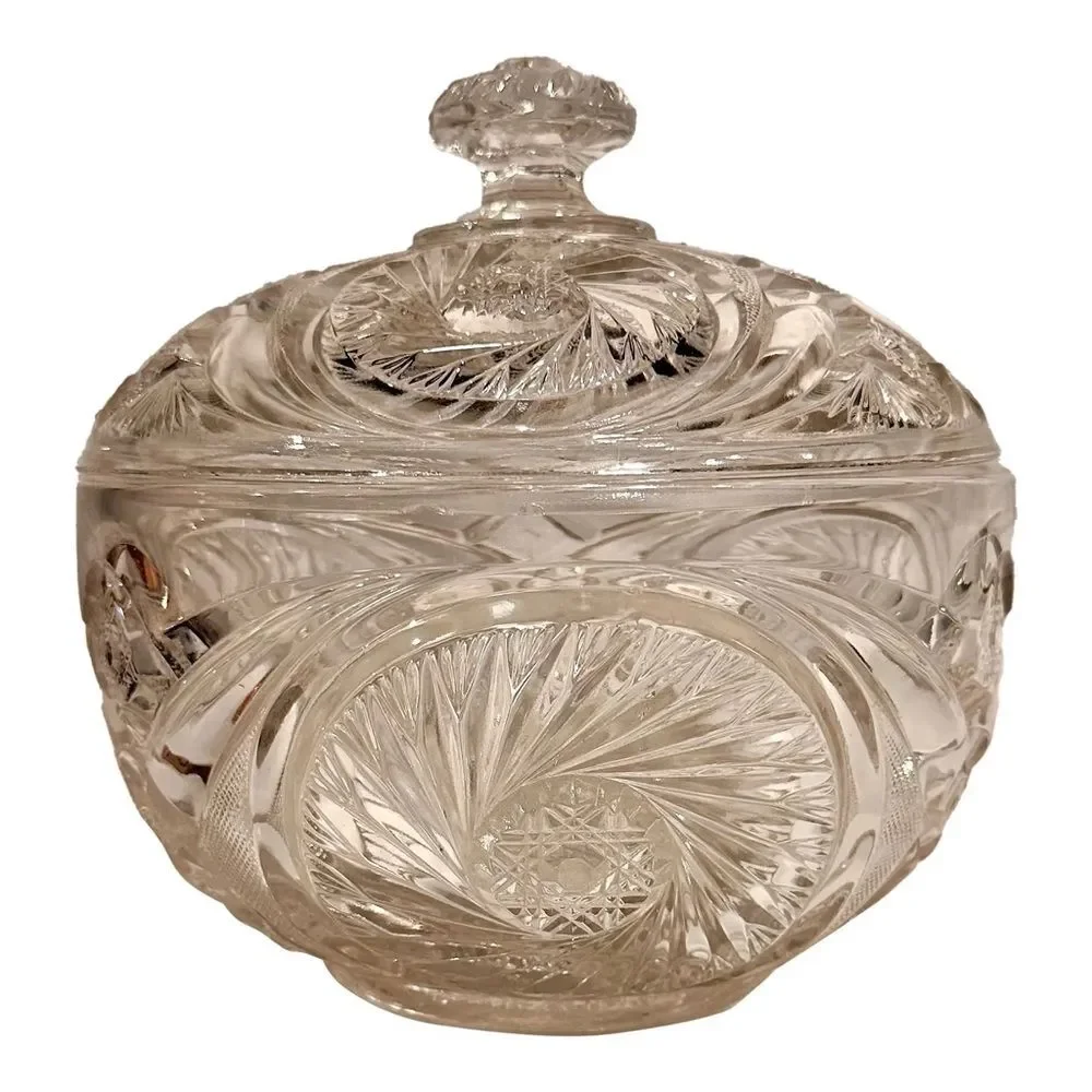Vintage Pressed Glass Pinwheel Star Design Biscuit Jar Cookie Jar